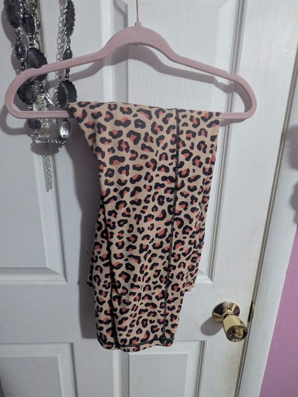 Fabletics PowerHold Leopard Leggings - Coral, Black & Cream